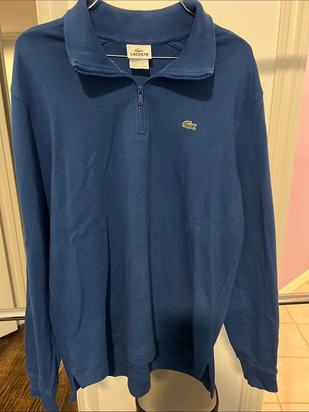 Lacoste Navy Blue Quarter-Zip Pullover with Croc Logo
